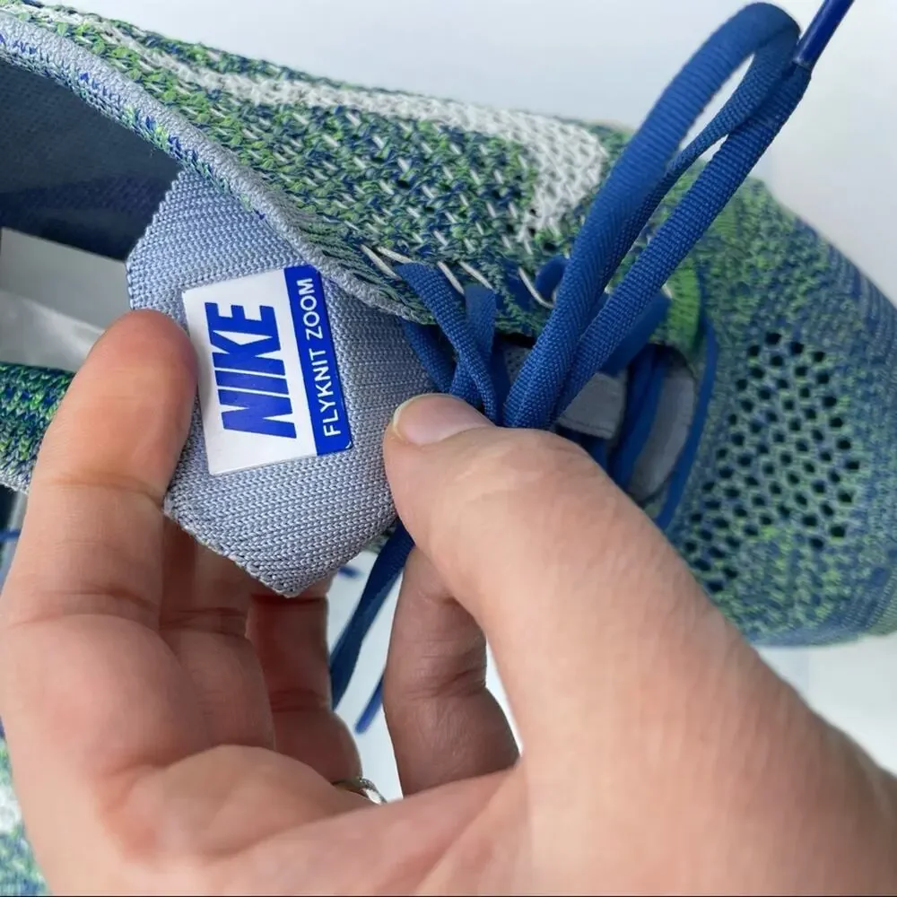 Nike Blue & Green Flyknit Zoom Running Shoes Sneakers Womens 8.5 Athletic Sporty